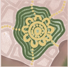 Component of Acknowledgement of Country artwork by Niketa Law. Barrambin (Victoria Park) was known as a gathering space for First Nations Peoples.
